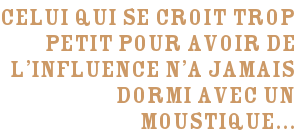 Celui qui se croit trop petit pour avoir de l'influence n'a jamais dormi avec un moustique...